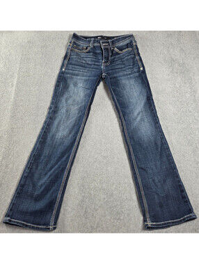 BKE Aiden Womens Jeans 27x30 Dark Wash Bootcut Low Rise Distressed